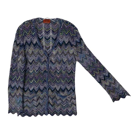NWOT MISSONI Cardigan Sweater 40/4 ITALY Chevron ZigZag-Button-Up Scallop-Hem
